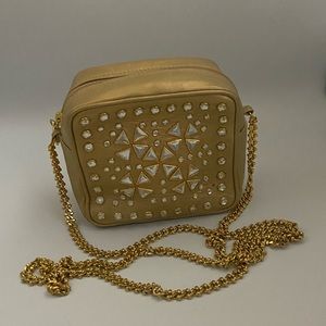 - Vintage Susan Bennis Warren Edwards Gold Leather Crystal Studded Mini Bag